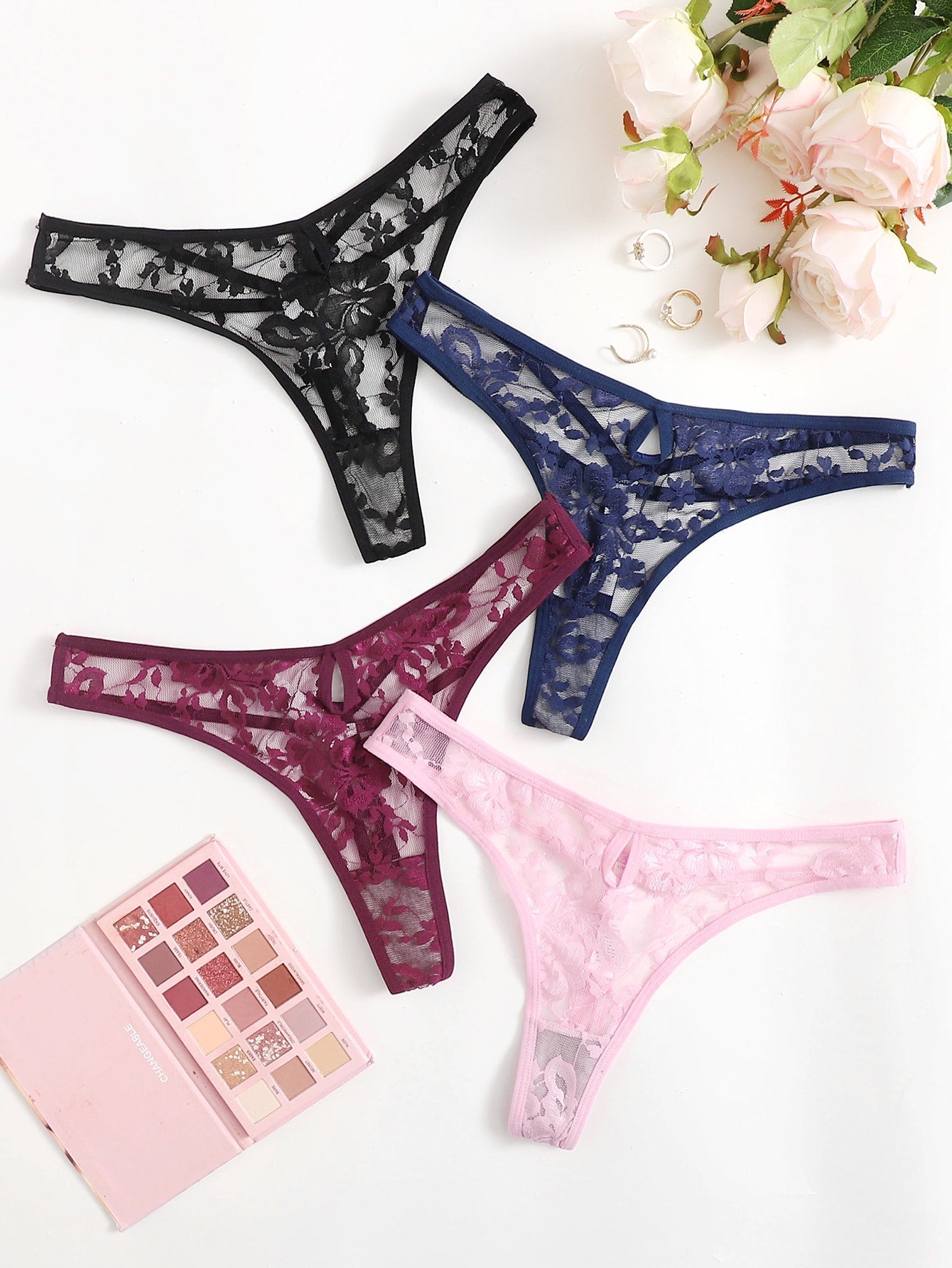 4pcs Perspective Lace Thong Lingerie