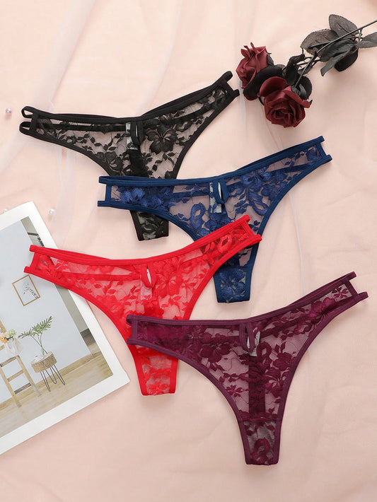 4pcs Perspective Lace Thong Lingerie