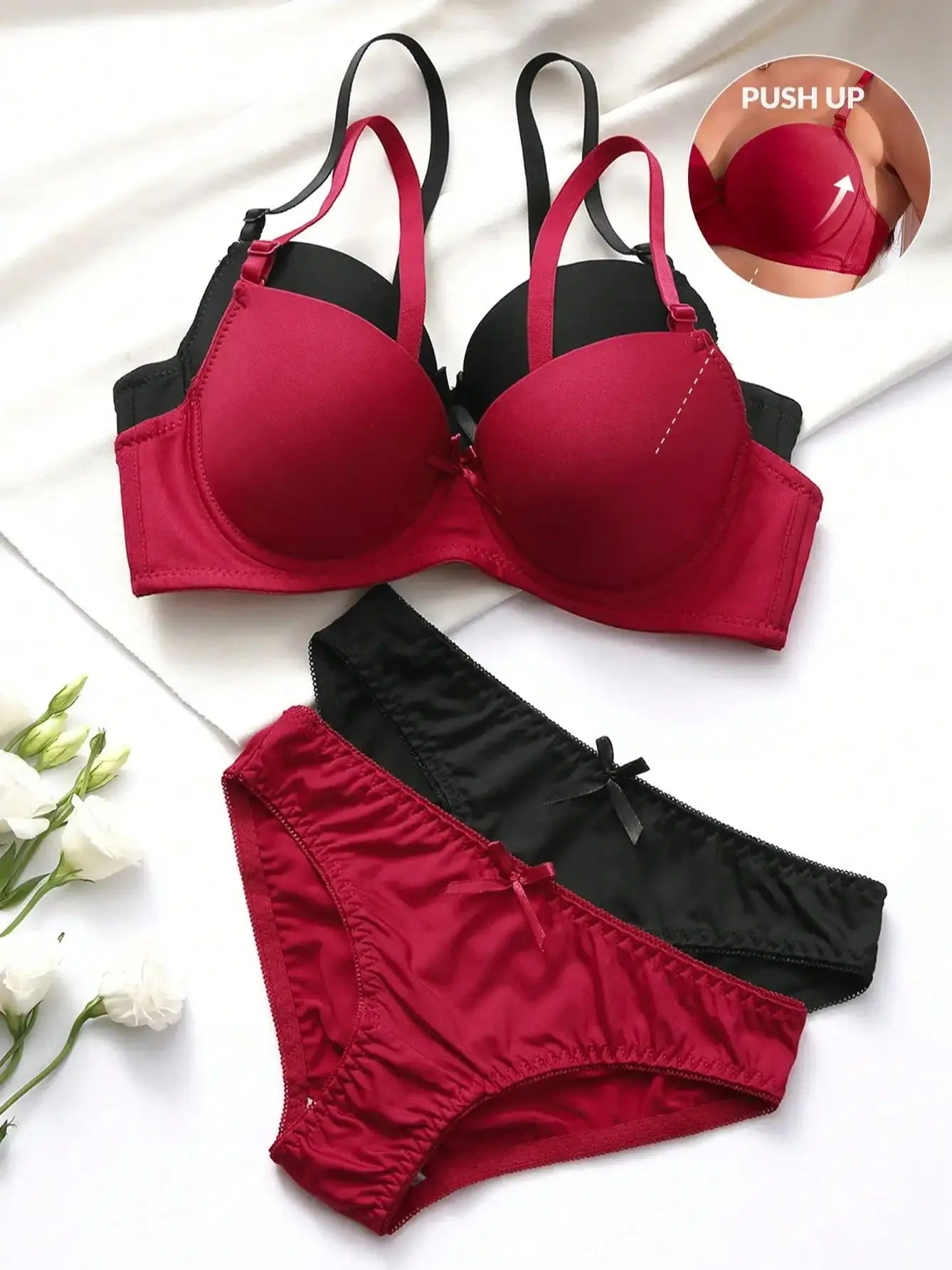 2sets Solid Underwire Lingerie Set