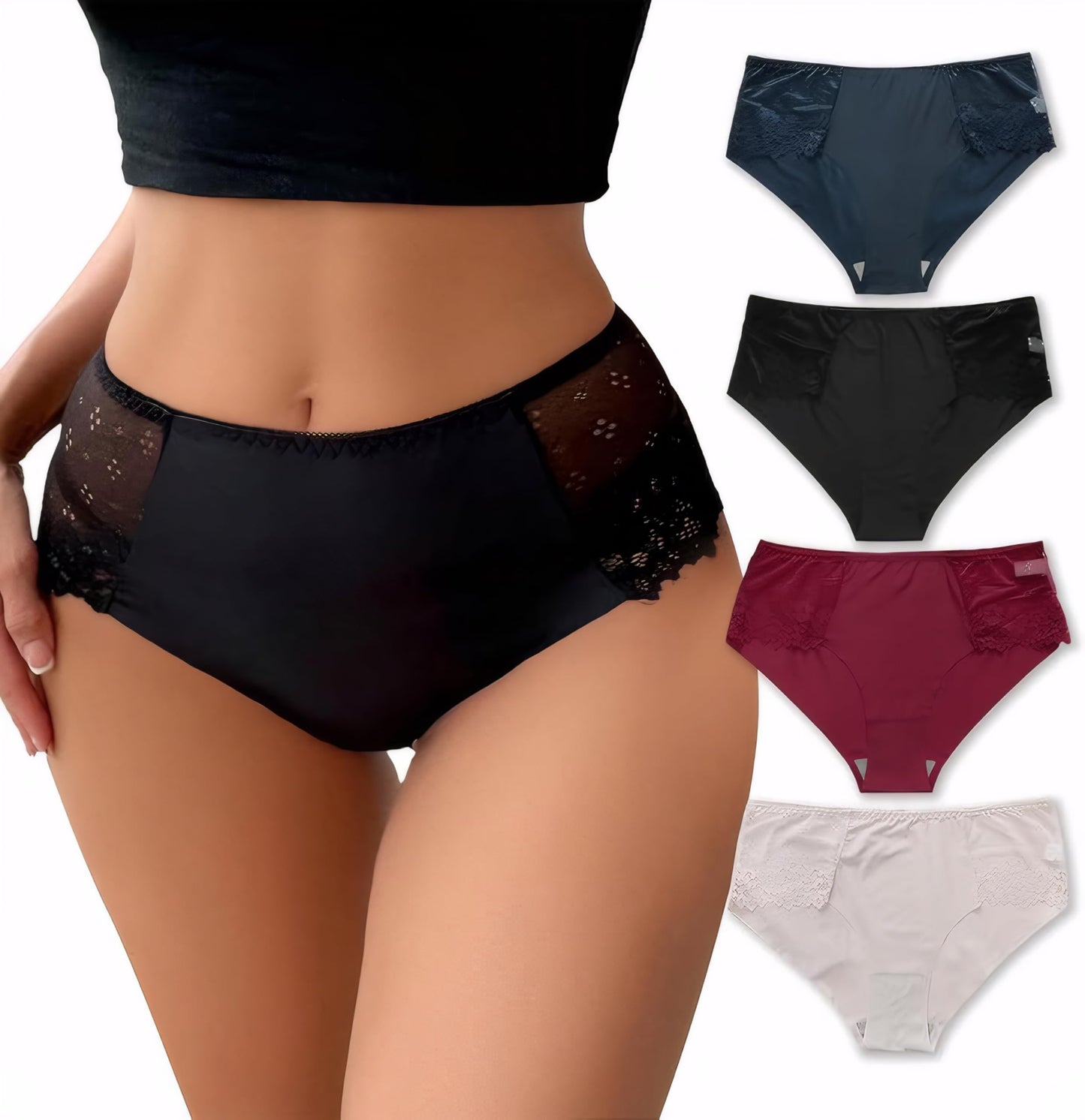 Viomisha Womens Underwear Sexy Lace Panties Low Rise Cheeky Ladies Stretch Full Briefs Soft Hipster Underpants 4 Pack