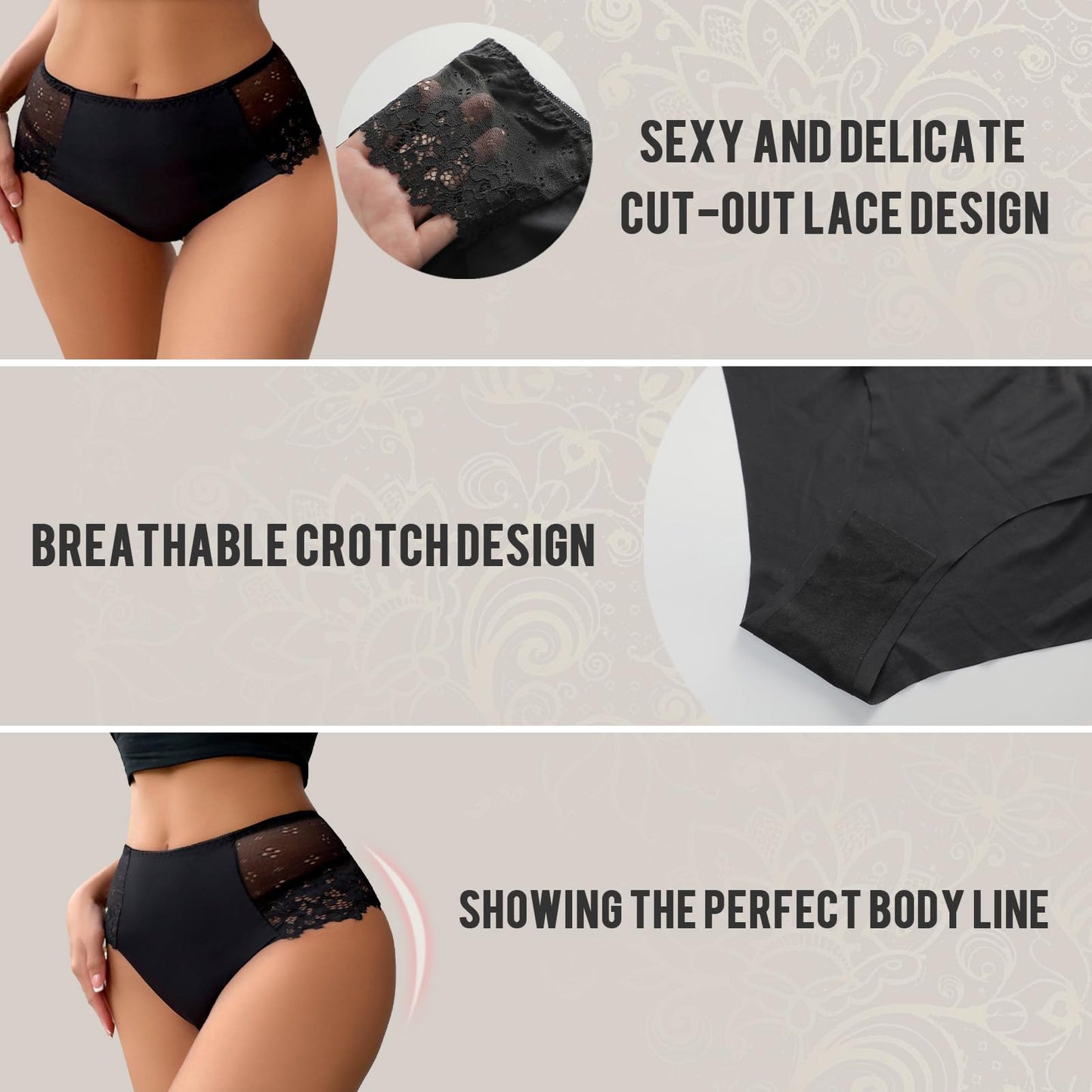 Viomisha Womens Underwear Sexy Lace Panties Low Rise Cheeky Ladies Stretch Full Briefs Soft Hipster Underpants 4 Pack