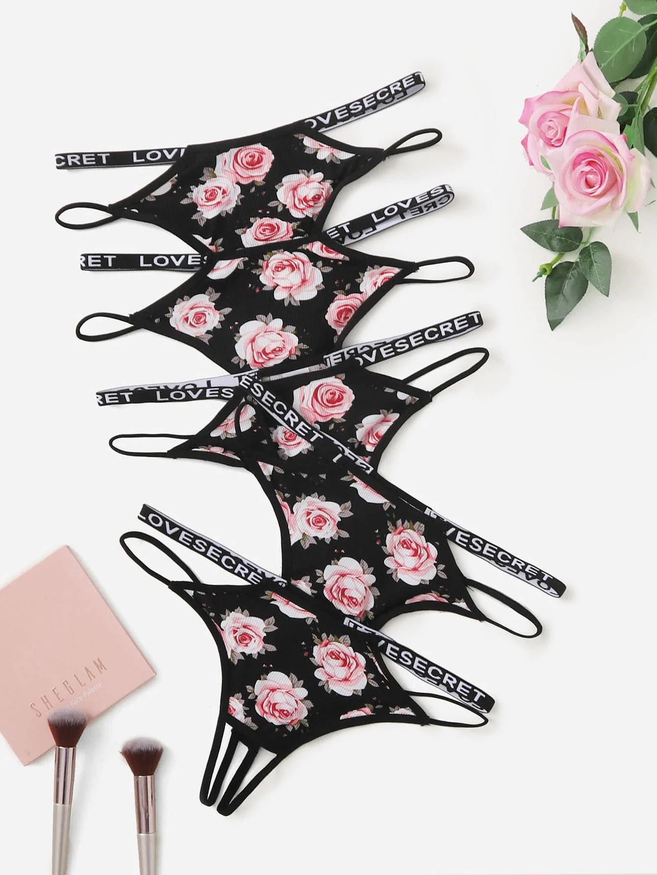 5Pcs Flower Printed G-string Thongs