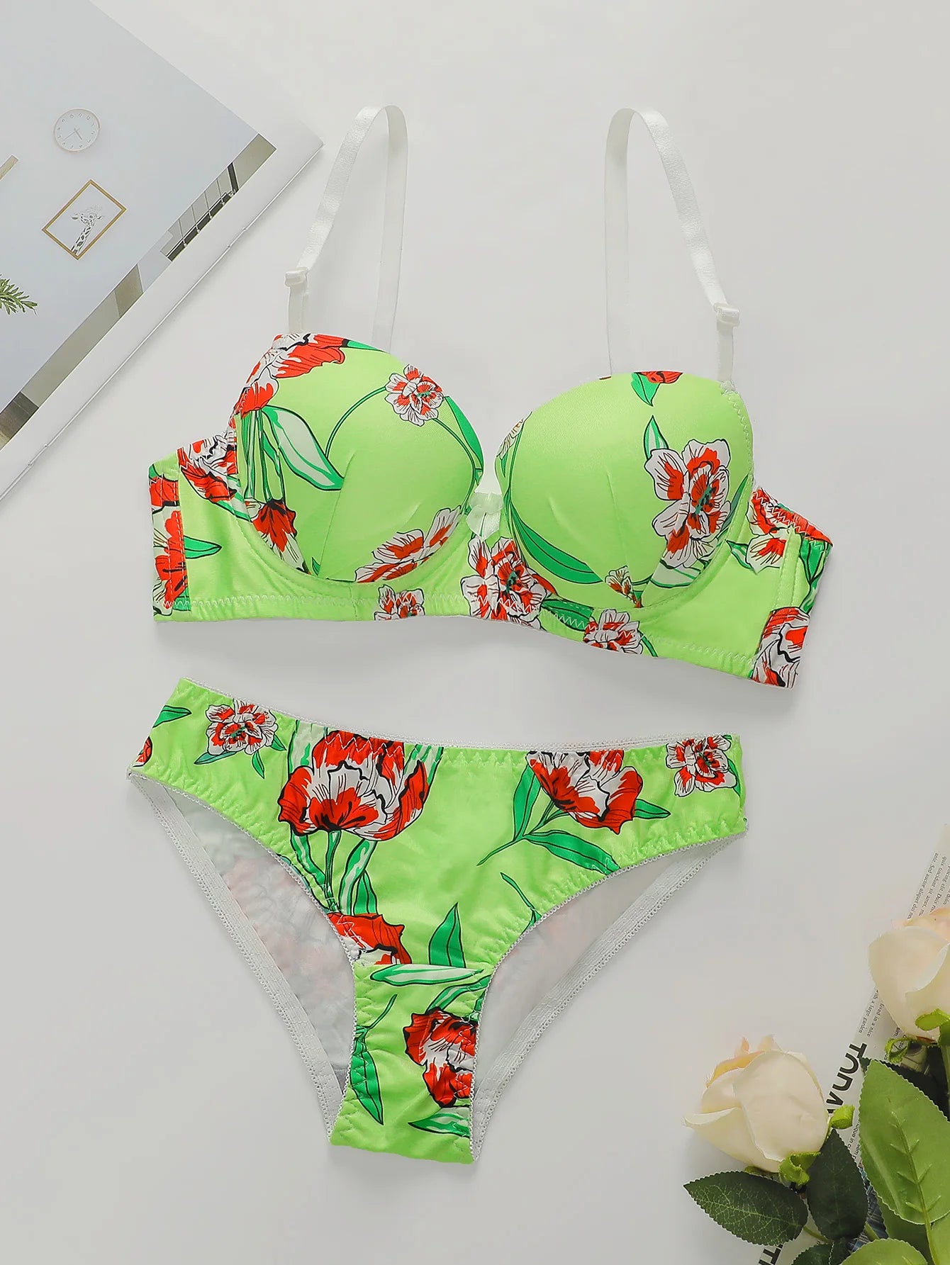 Floral Prints Underwire Lingerie Set