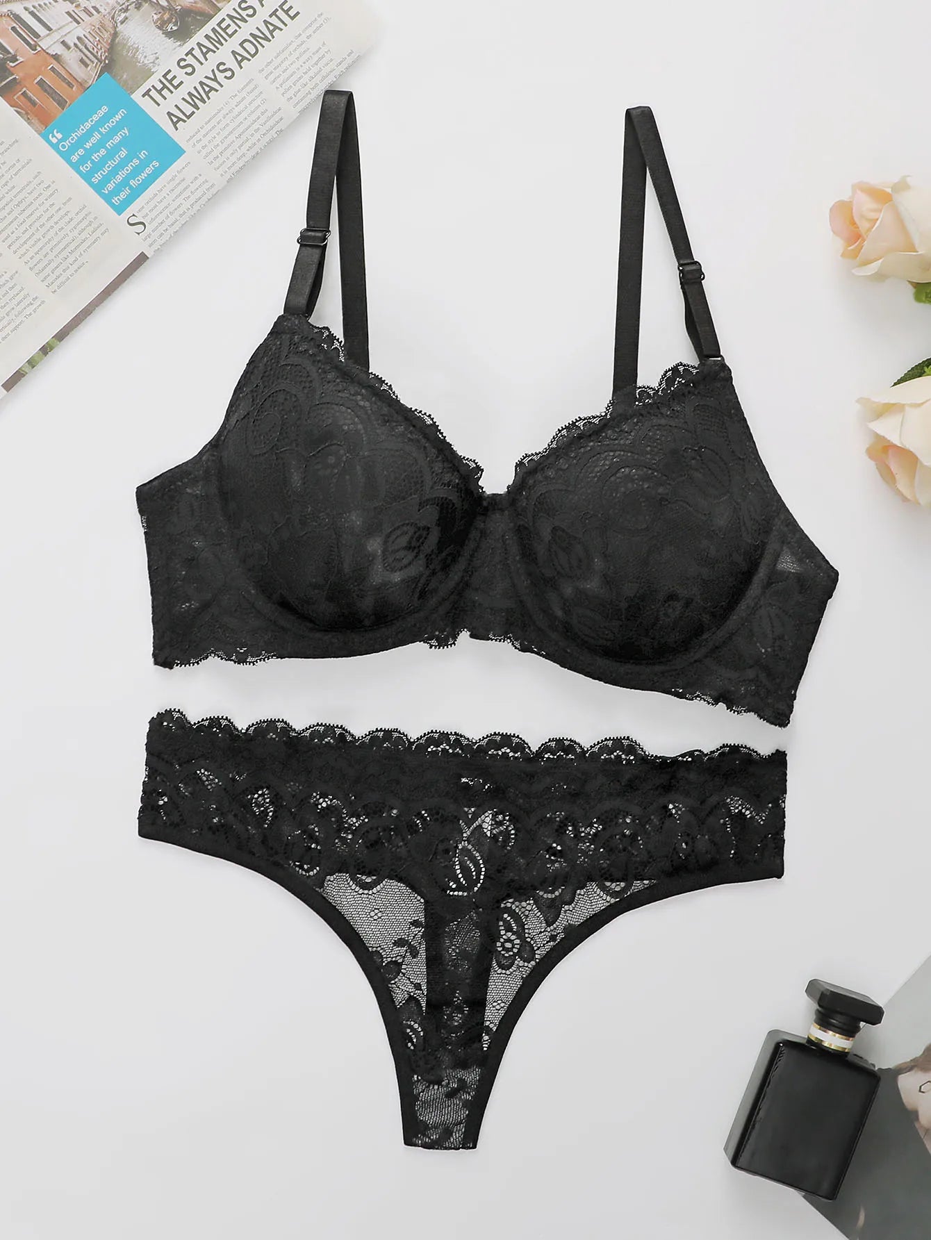 Black Lace Underwire Lingerie Set