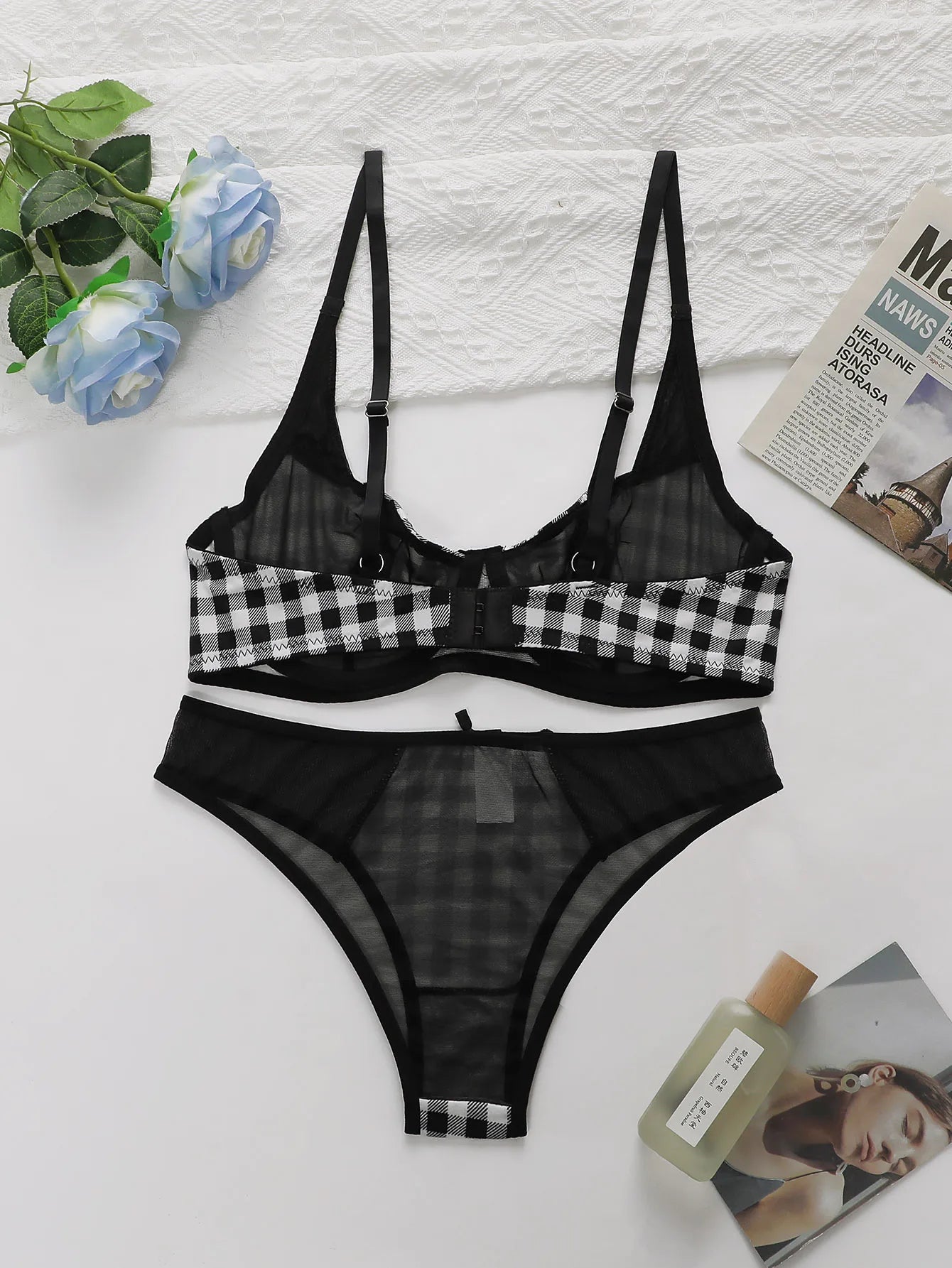 Black&White Plaid Underwire Lingerie Set