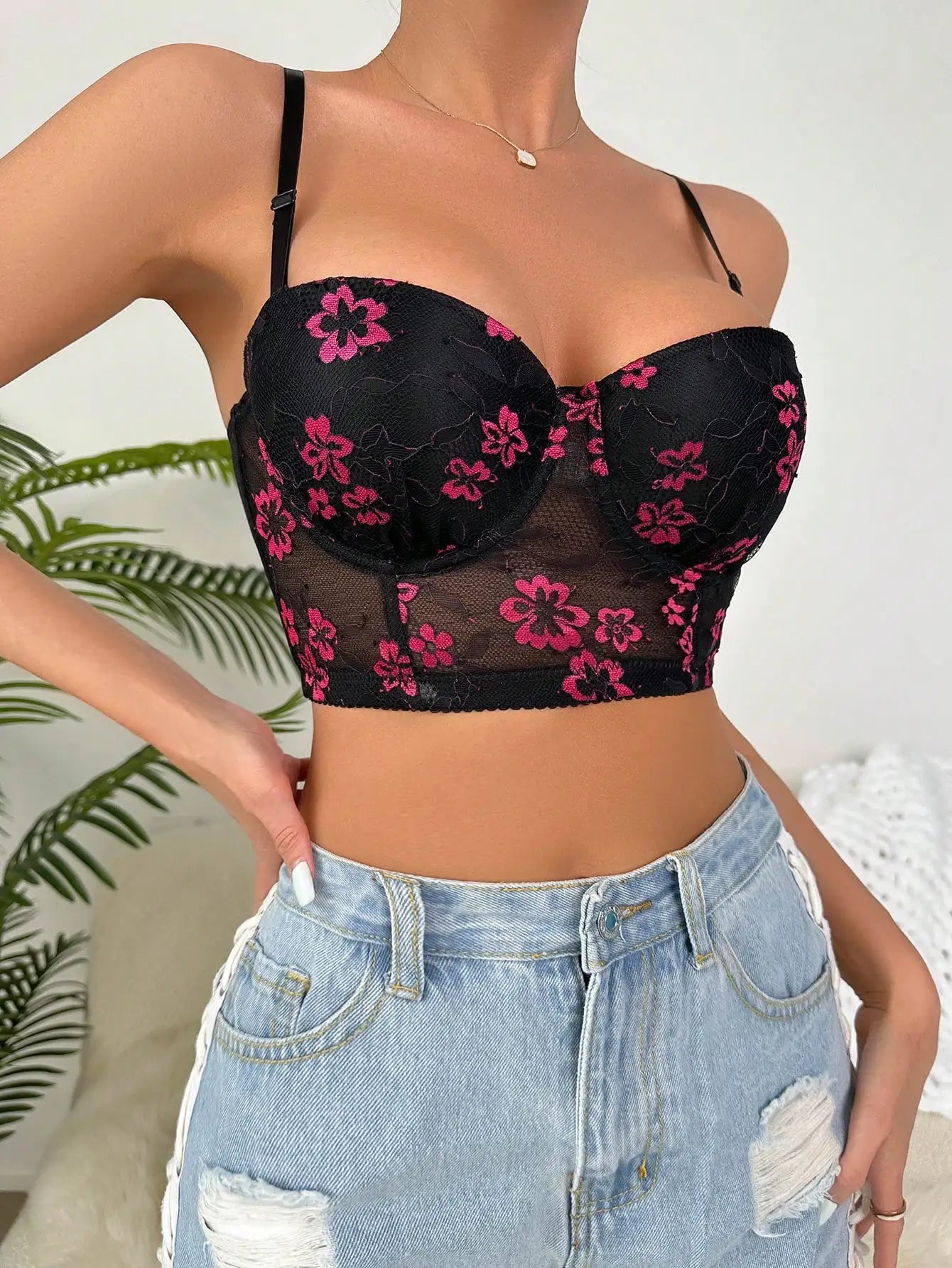 Floral Lace Underwire Bra