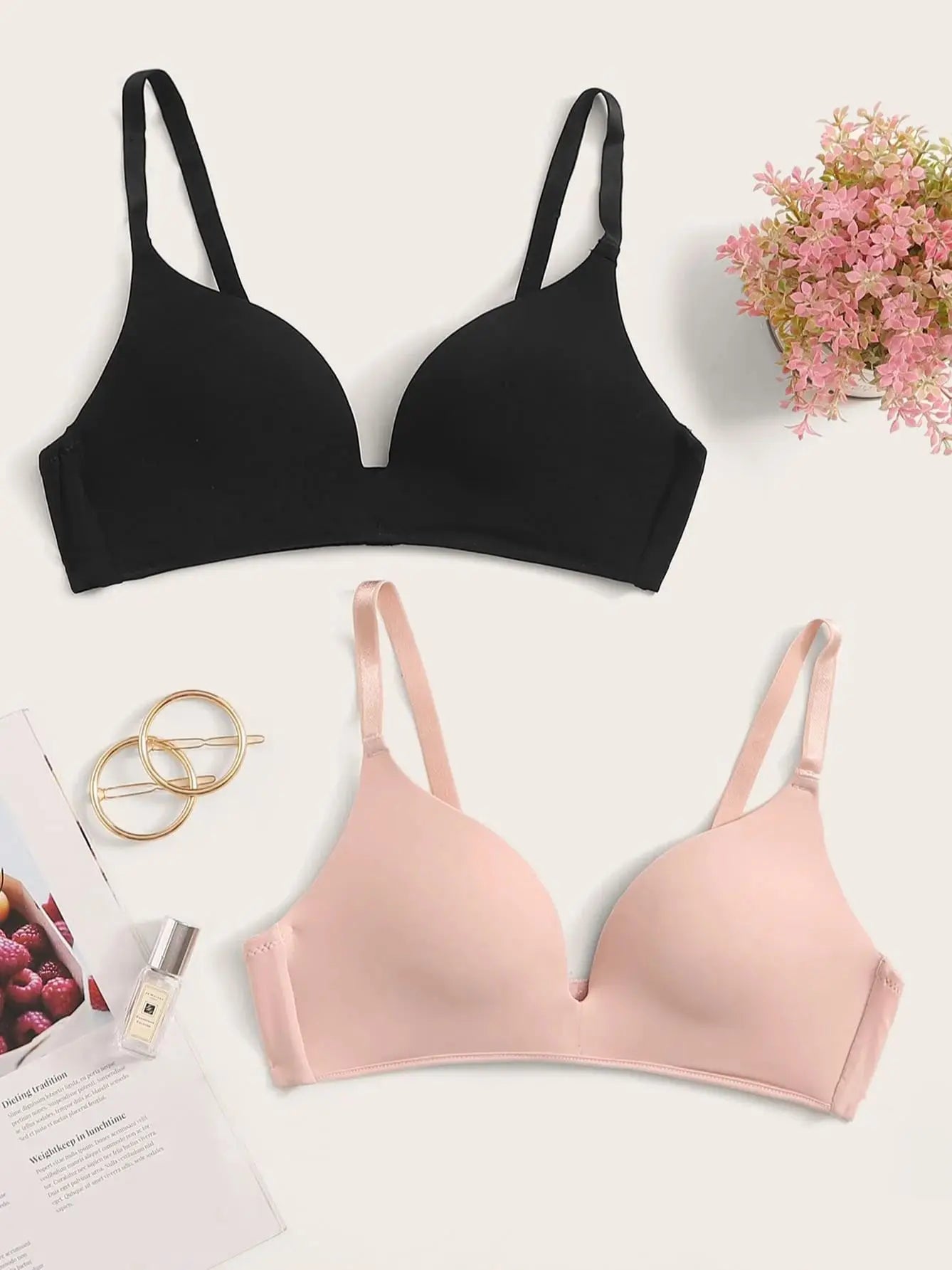 2Pcs Solid Wireless Bra