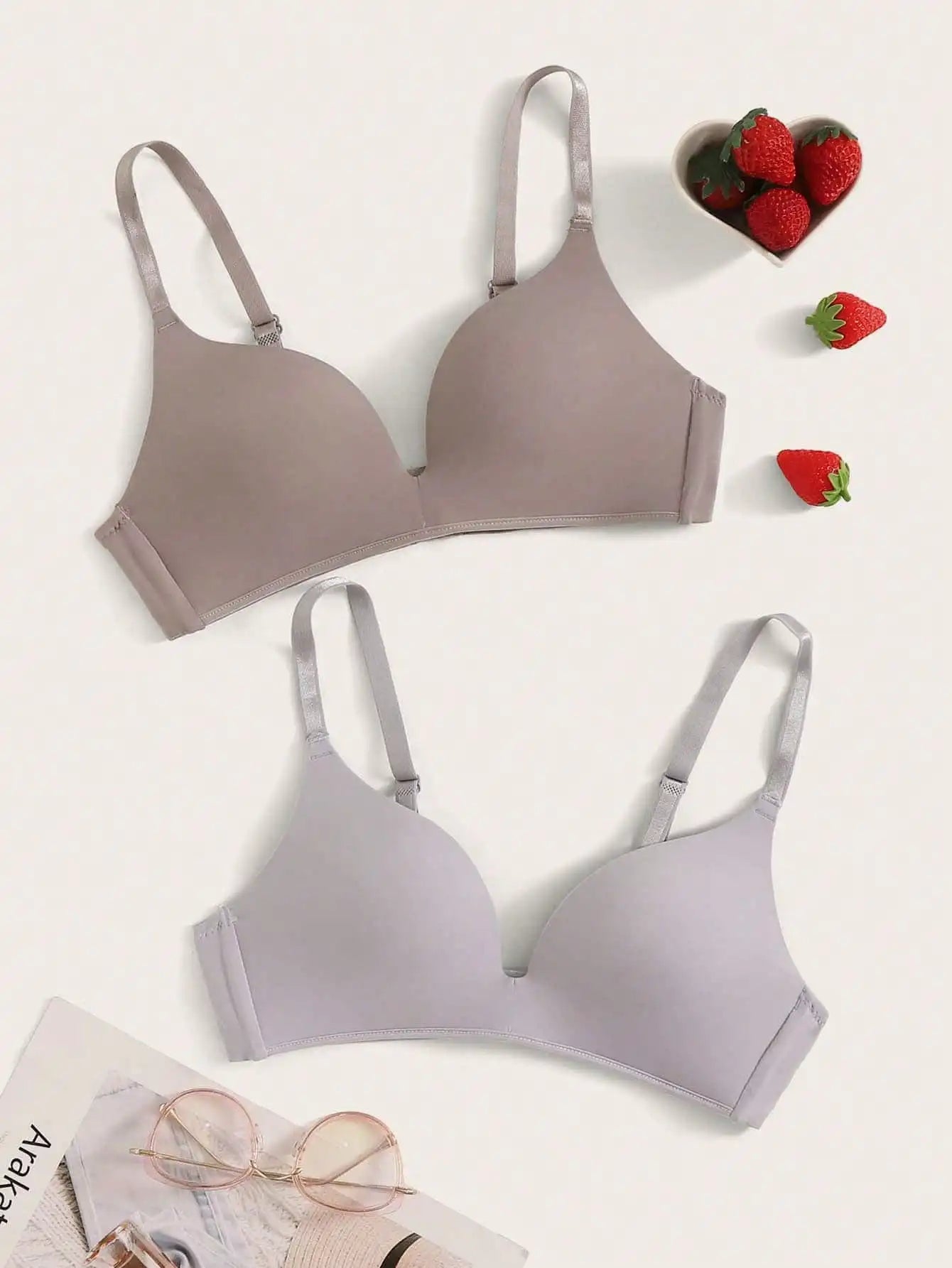 2Pcs Solid Wireless Bra