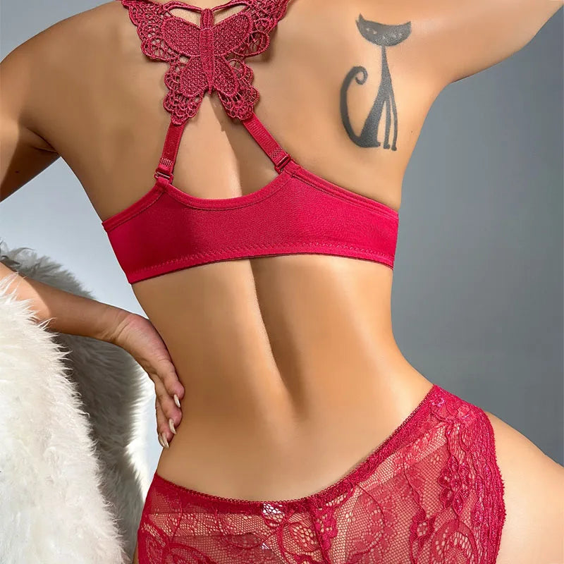 Contrast Lace Underwire Lingerie Set