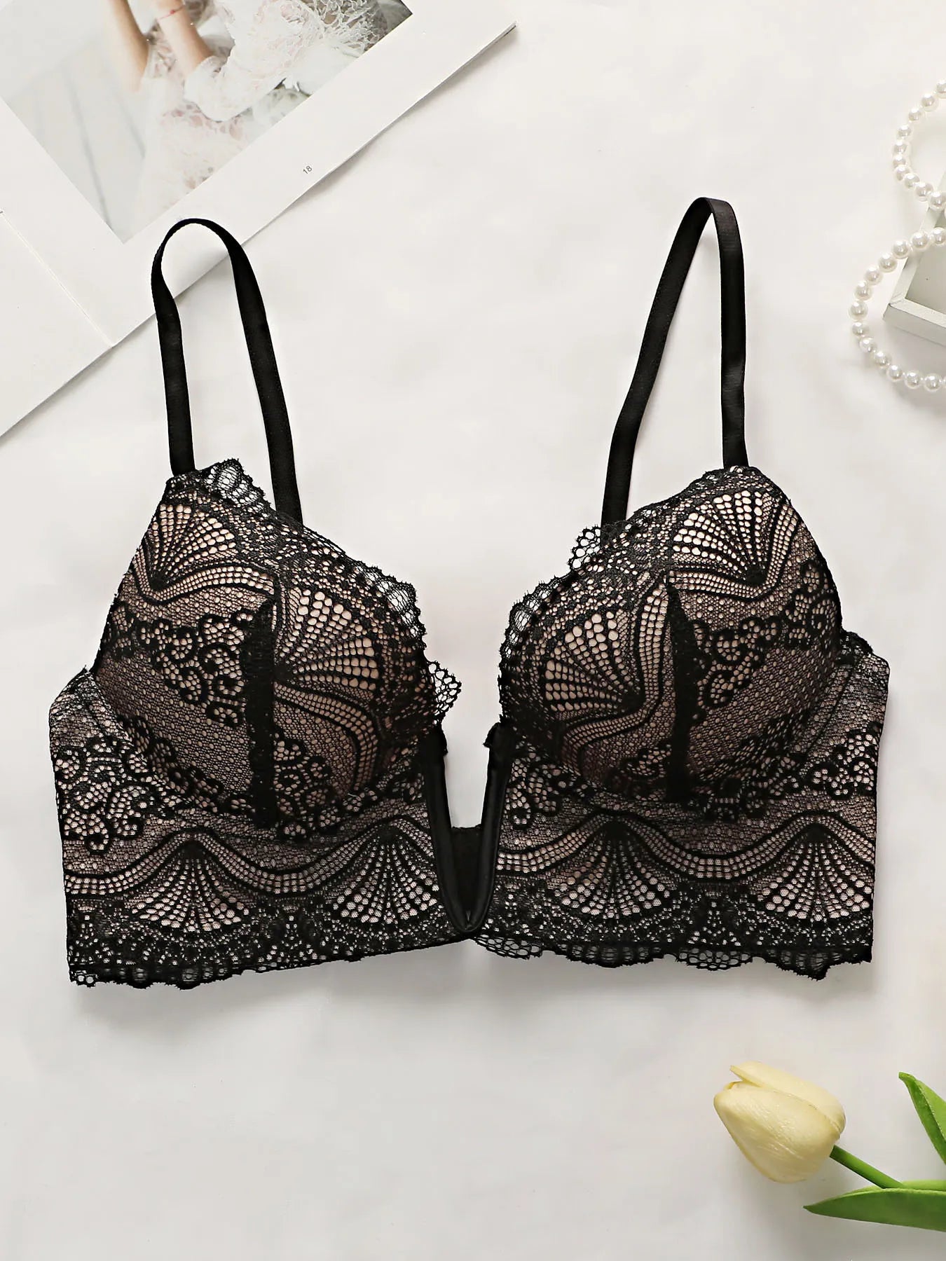 Deep V-neck Lace Underwire Bra