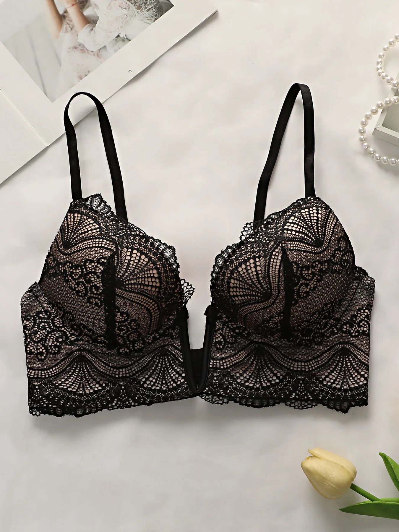 Deep V-neck Lace Underwire Bra